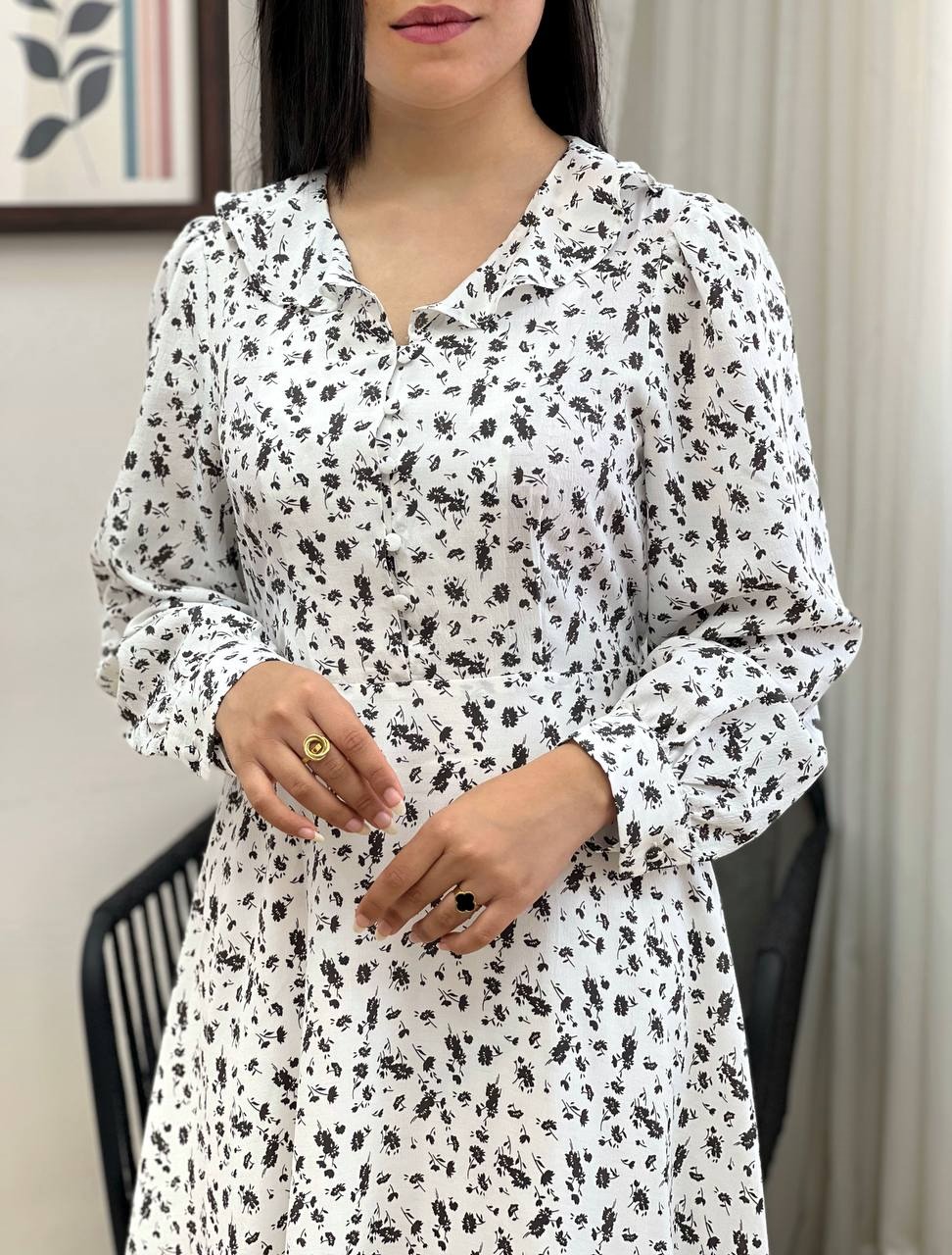 پیراهن گلدار یقه چین کد 3436