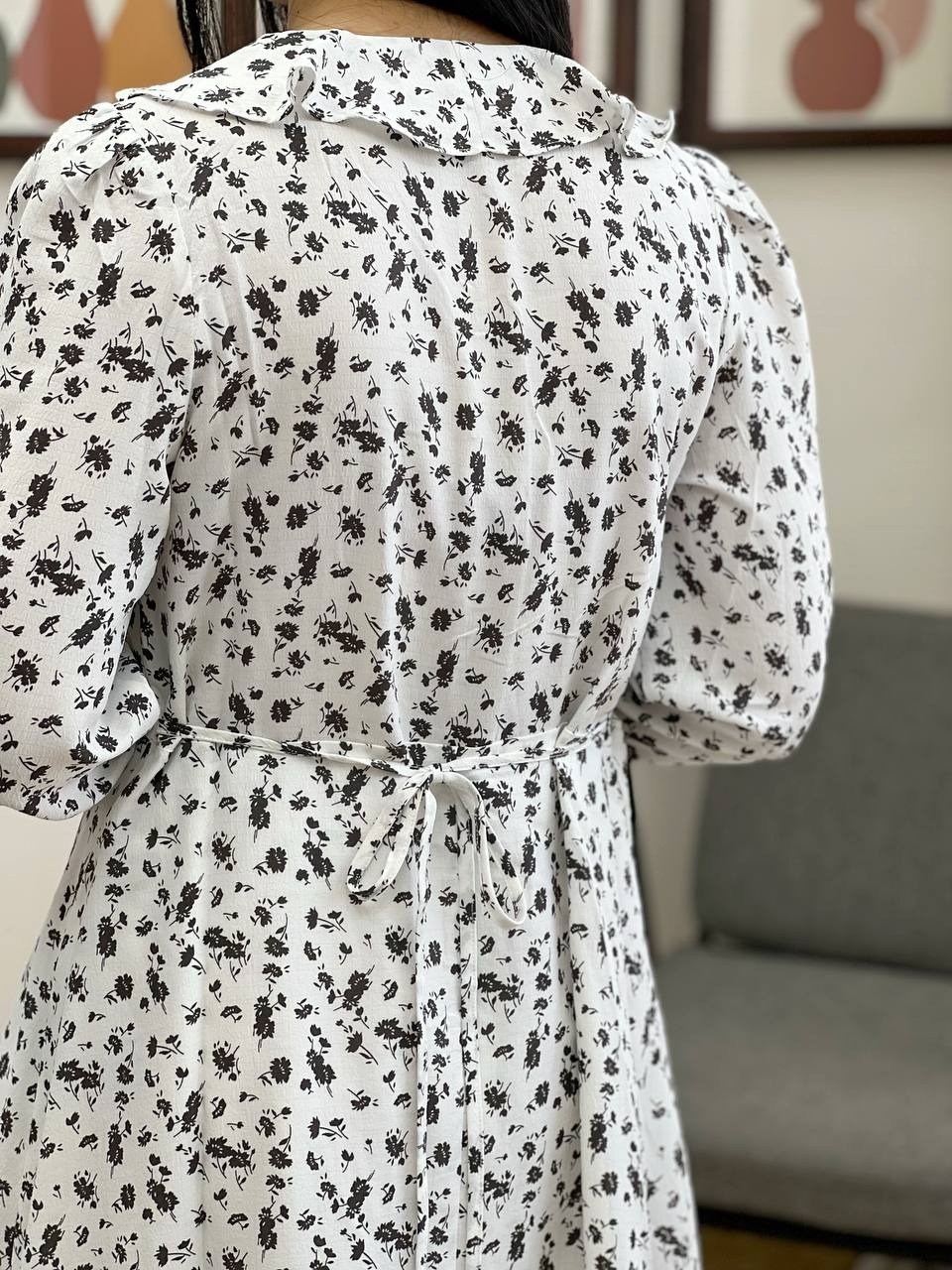 پیراهن گلدار یقه چین کد 3436