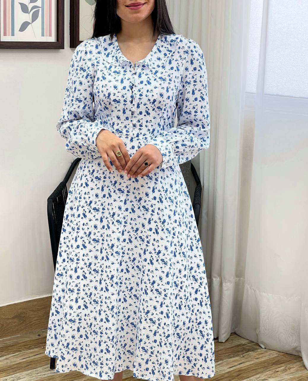 پیراهن گلدار یقه چین کد 3436