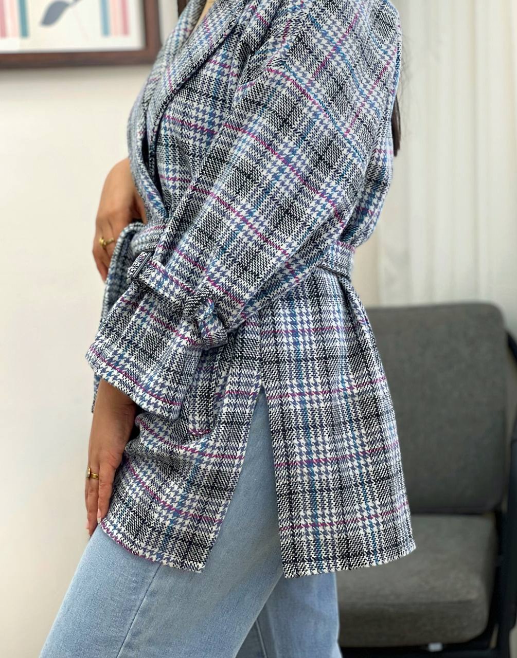 کت پشمی چهارخونه کد 3438