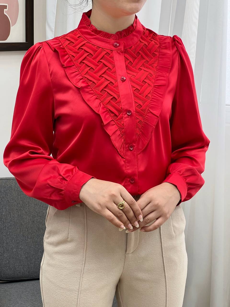 شومیز ساتن جلو دکمه کد 3445