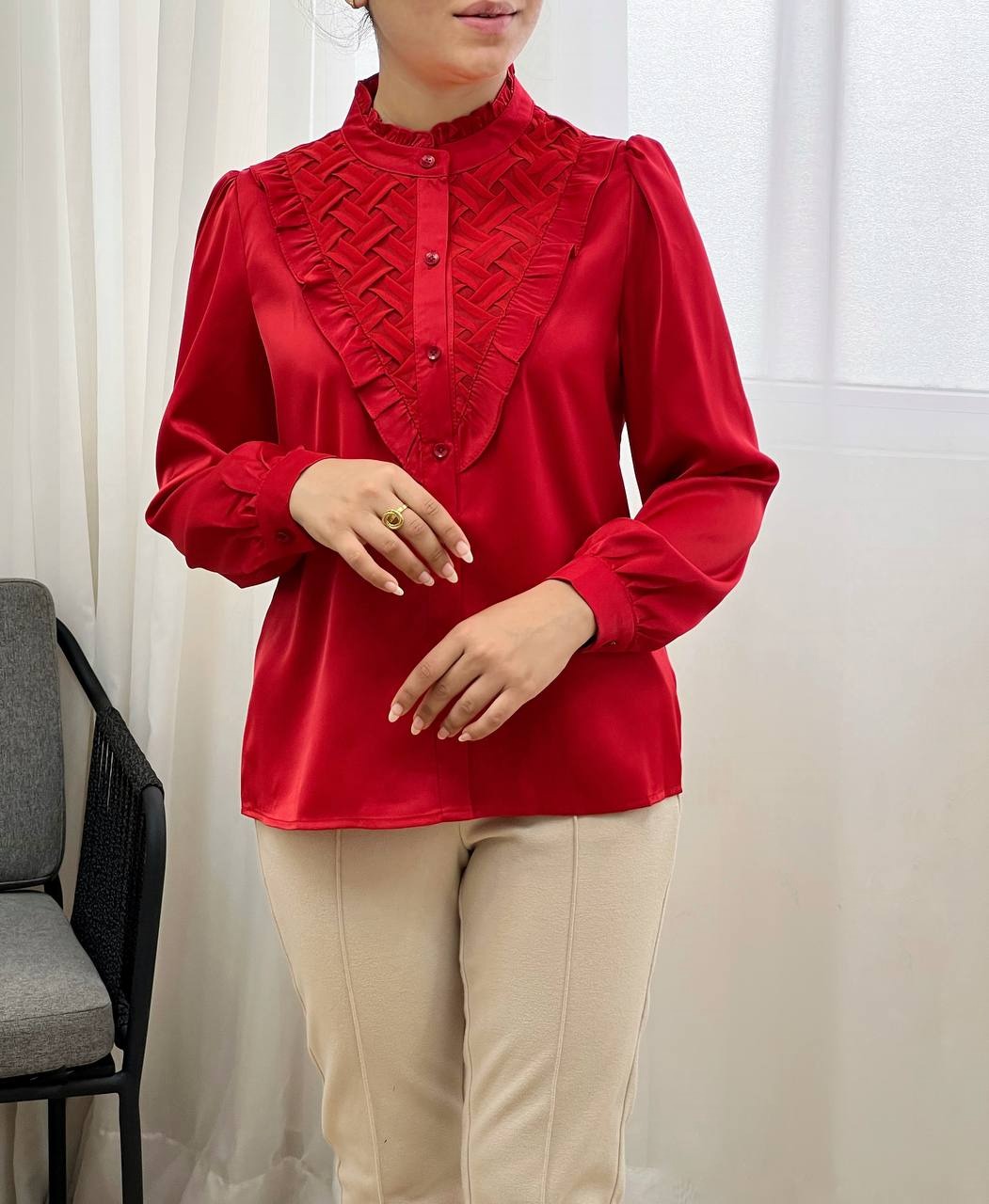 شومیز ساتن جلو دکمه کد 3445