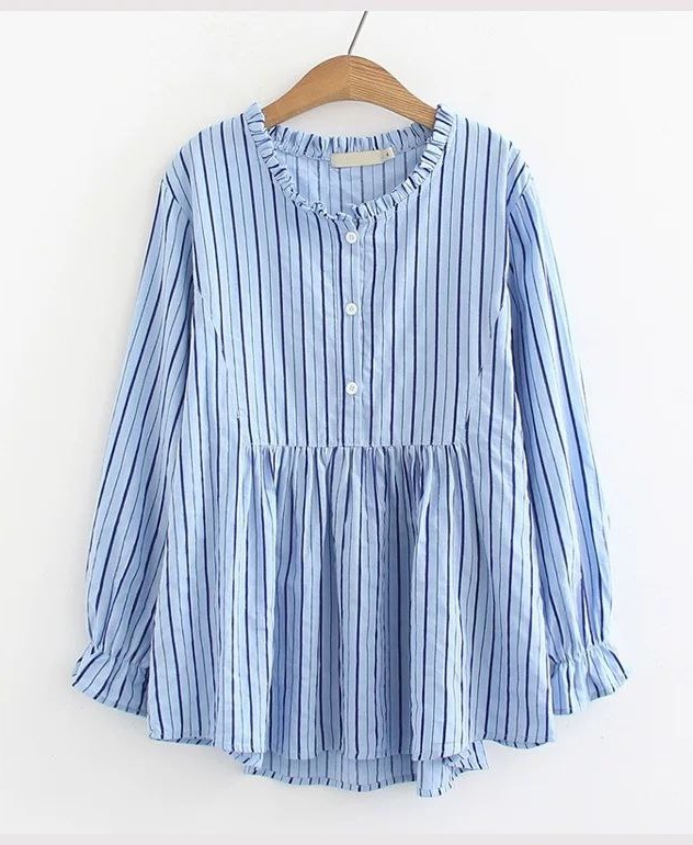 شومیز مانتویی کتان نخ راه راه کد 3447