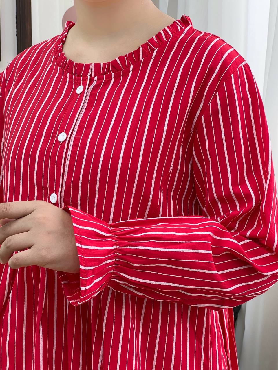 شومیز مانتویی کتان نخ راه راه کد 3447