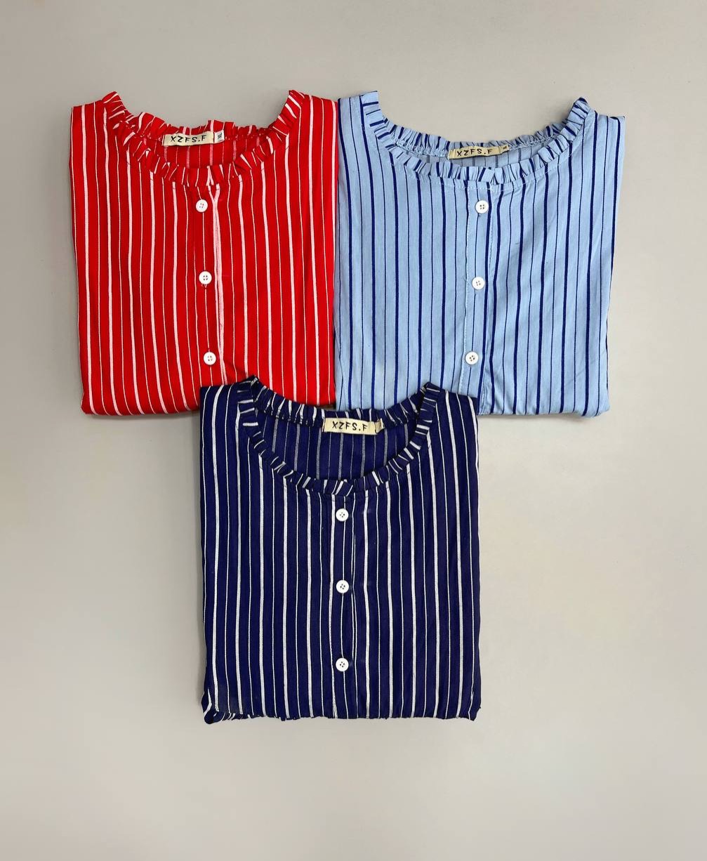 شومیز مانتویی کتان نخ راه راه کد 3447