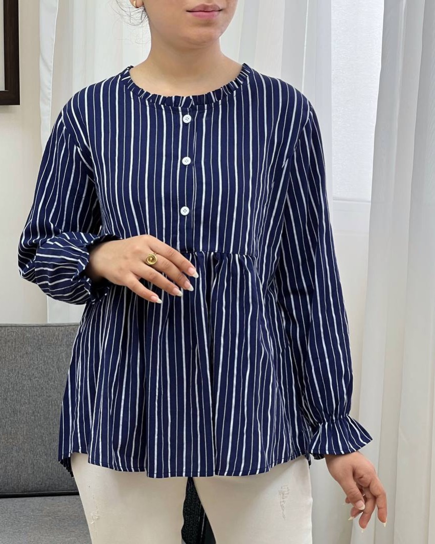 شومیز مانتویی کتان نخ راه راه کد 3447