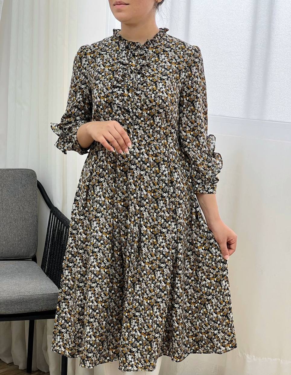 پیراهن کرپ نخ گل ریز کد 3448