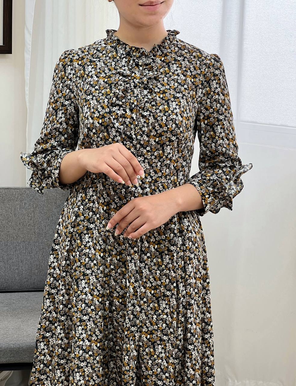 پیراهن کرپ نخ گل ریز کد 3448