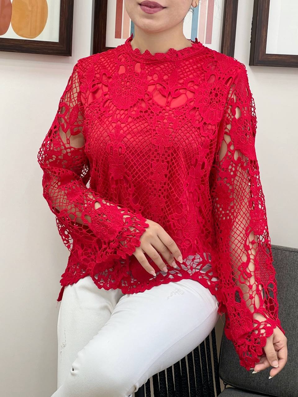 شومیز دانتل آستردار مدل 3 کد 3450