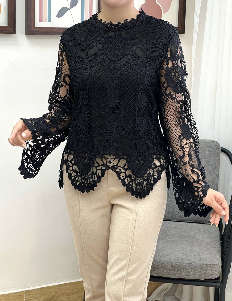 شومیز دانتل آستردار مدل 3 کد 3450