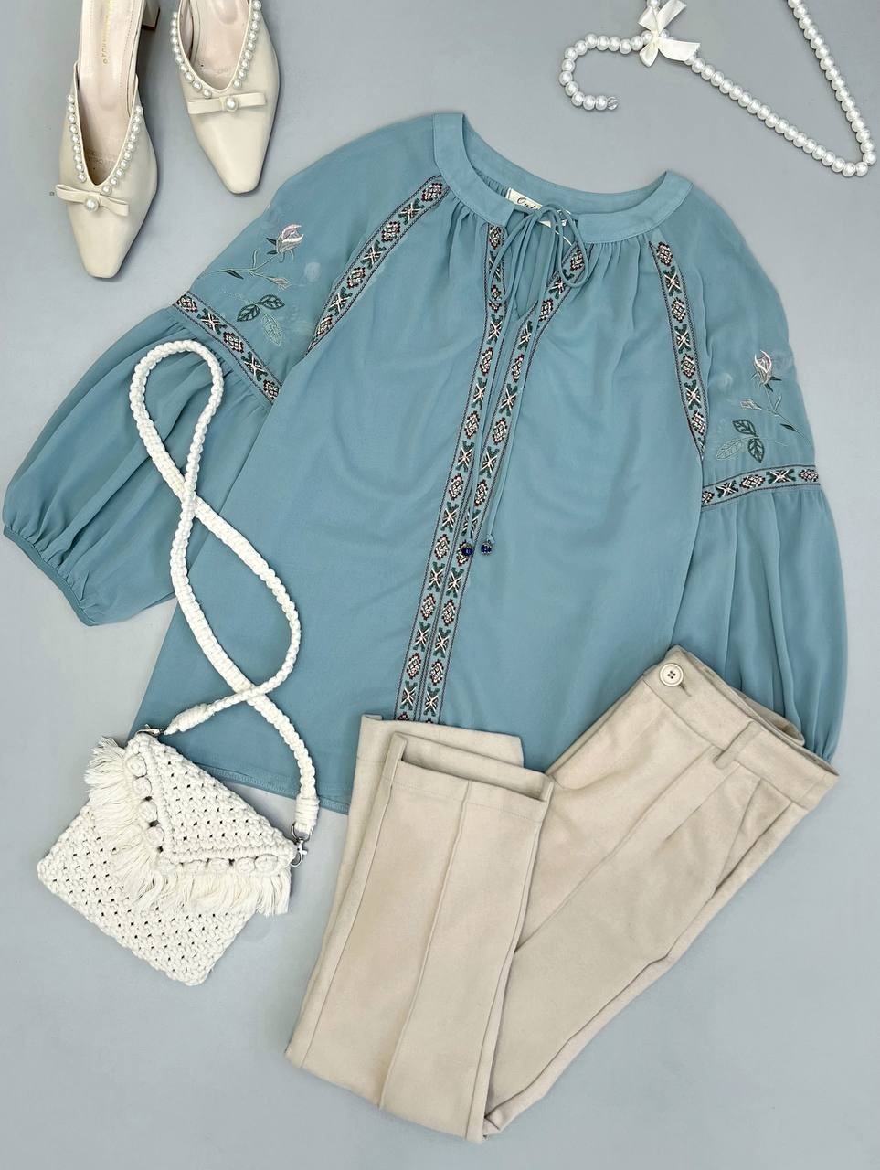 شومیز حریر گلدوزی کد 3451