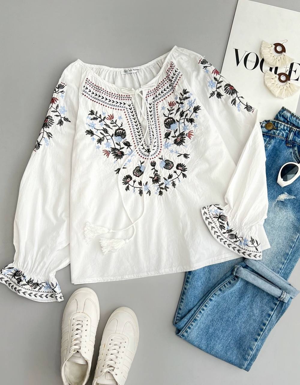 شومیز کتان نخ تمام گلدوزی کد 3454