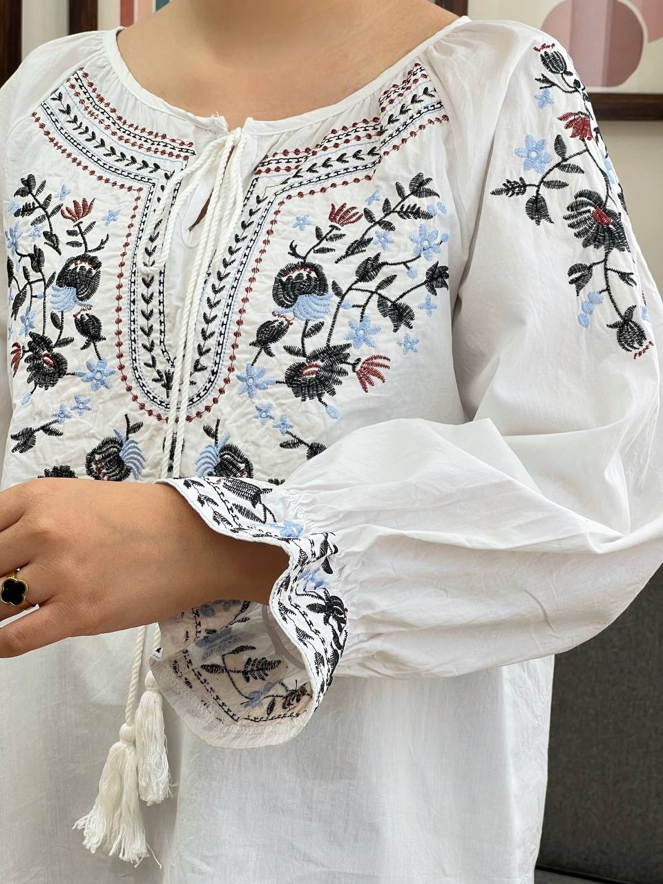 شومیز کتان نخ تمام گلدوزی کد 3454