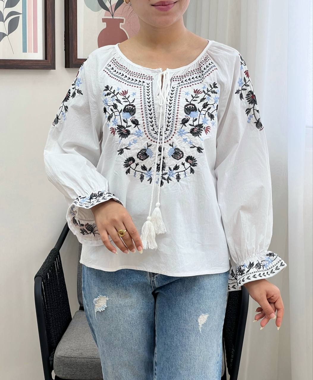 شومیز کتان نخ تمام گلدوزی کد 3454