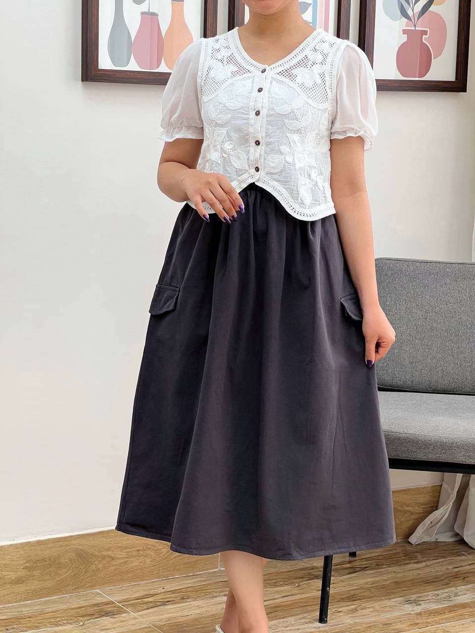 دامن کتان کد 3457