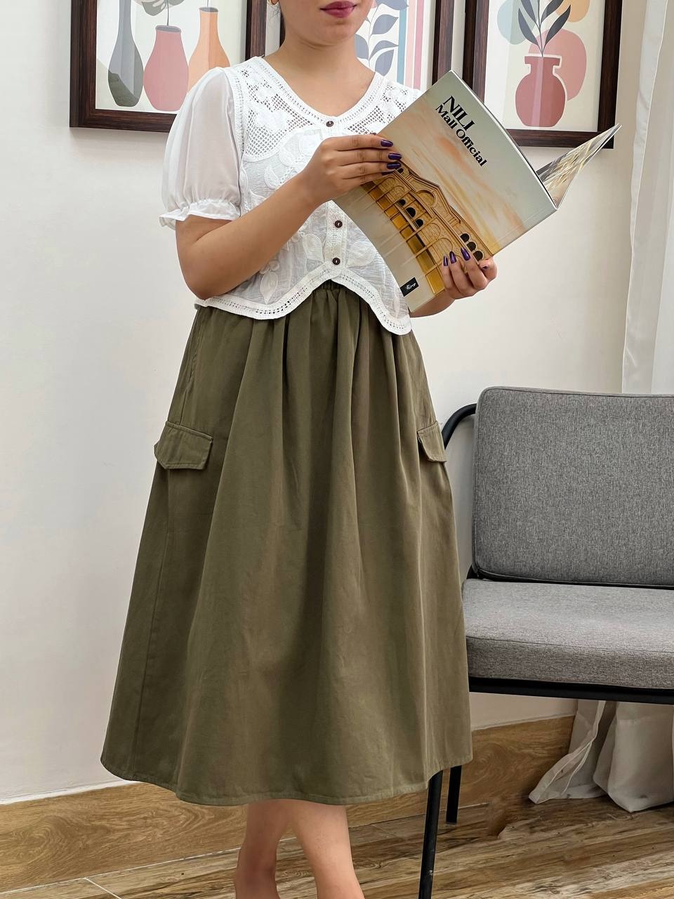 دامن کتان کد 3457