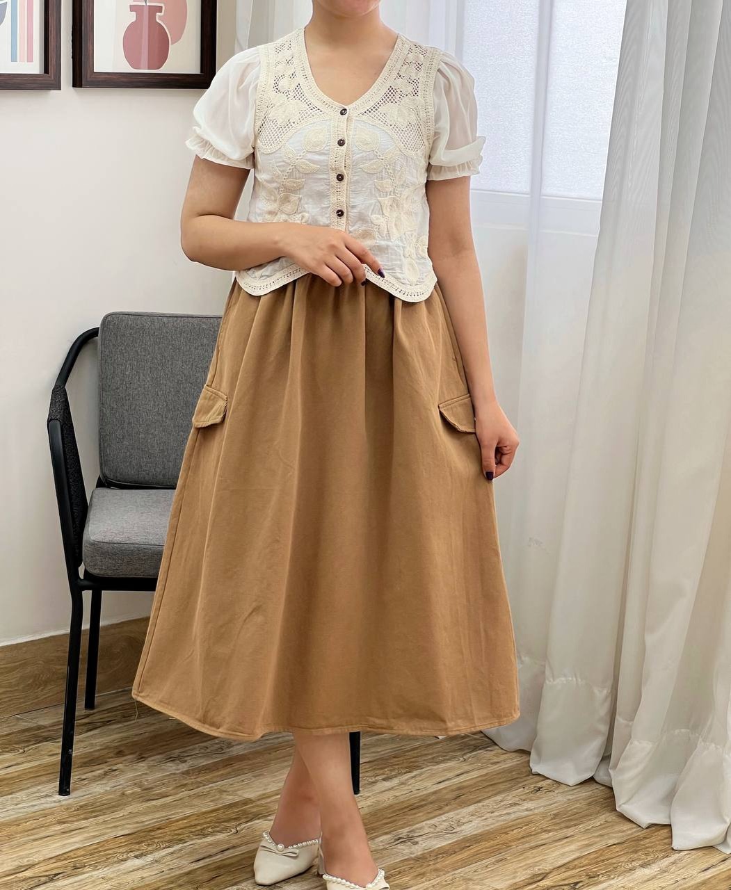 بلوز آستین پف قلاب بافی کد 3458