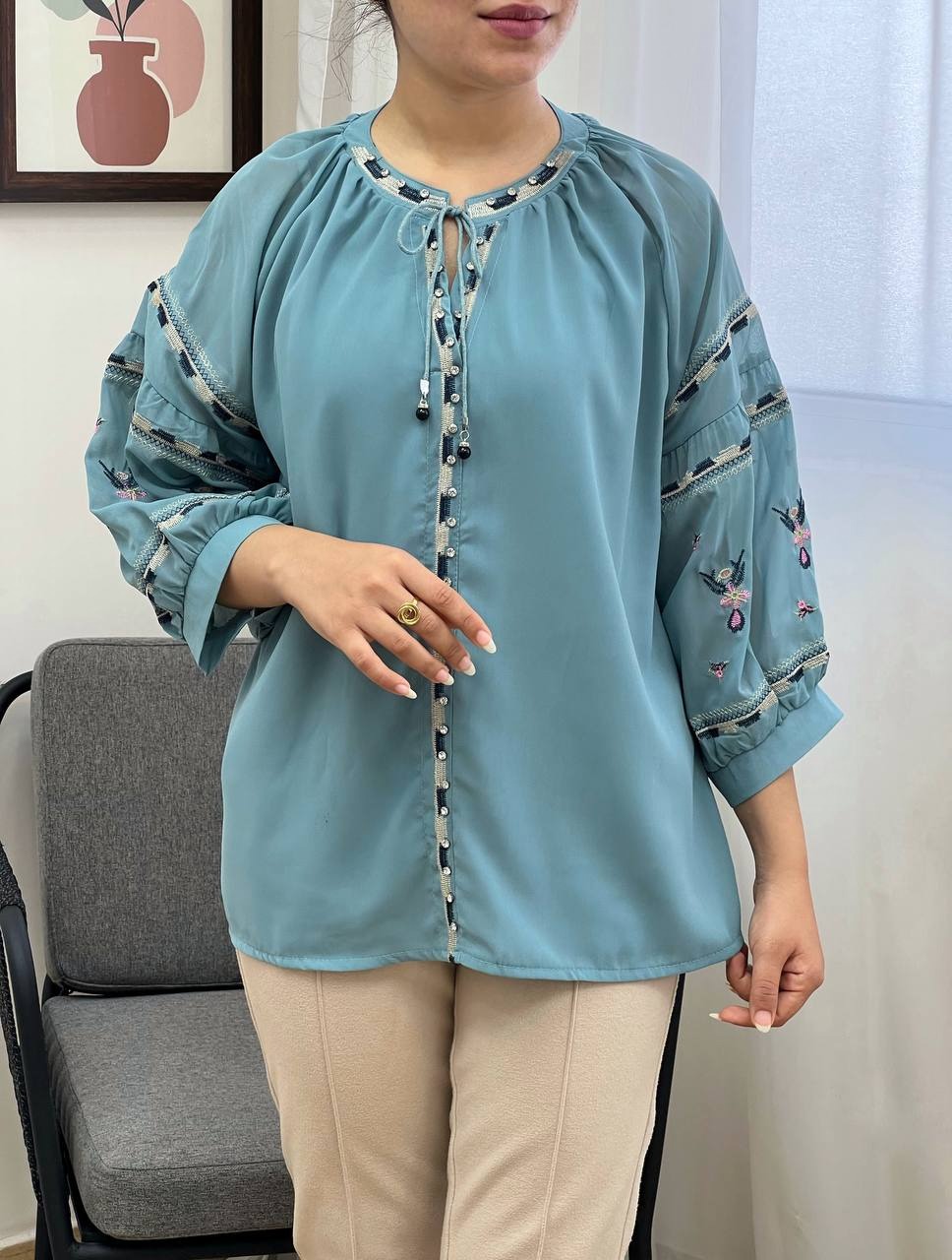 شومیز حریر تمام گلدوزی کد 3463