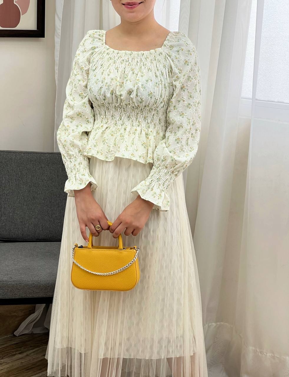 شومیز آستین پف گل ریز مدل 3 کد 3464