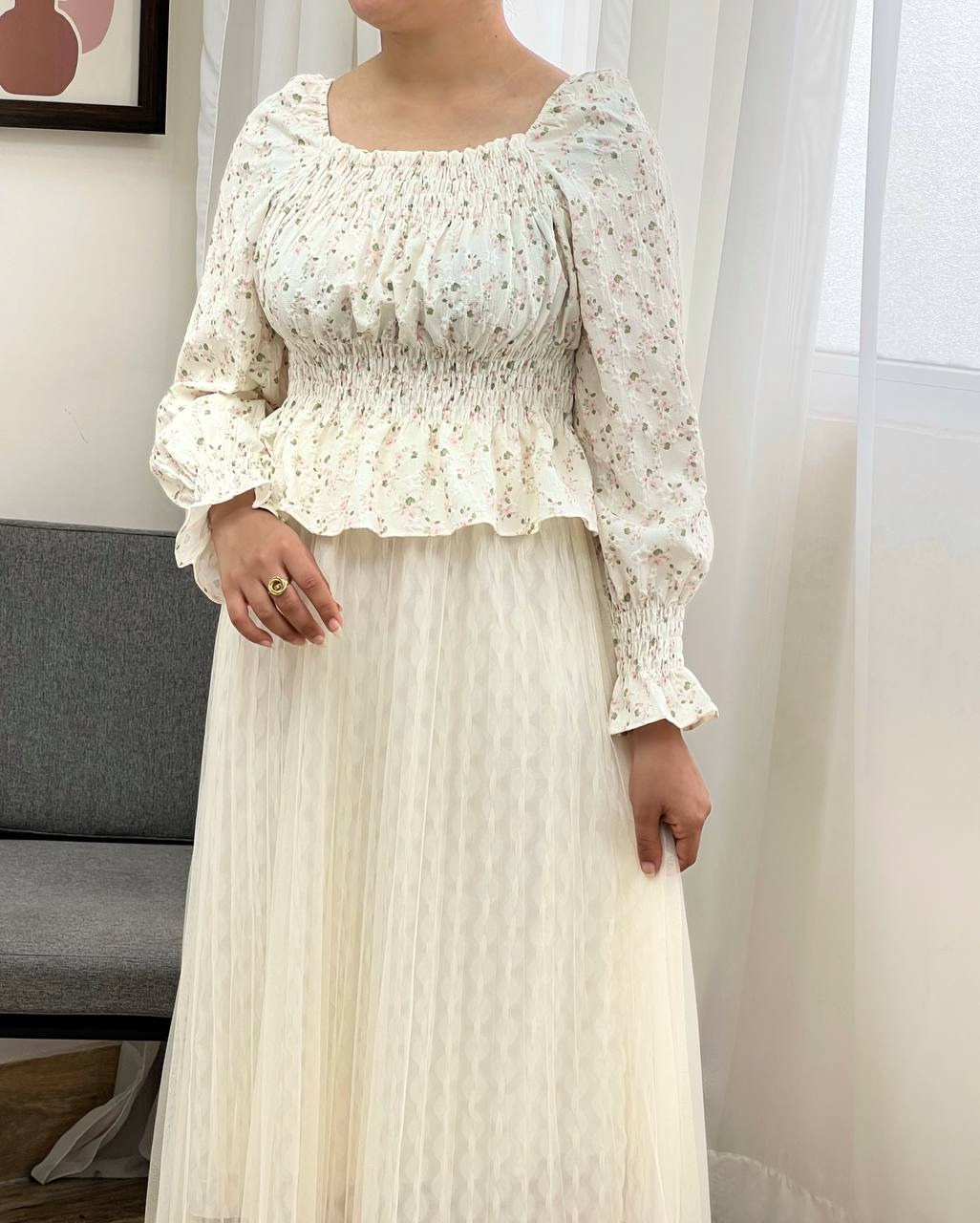 شومیز آستین پف گل ریز مدل 3 کد 3464