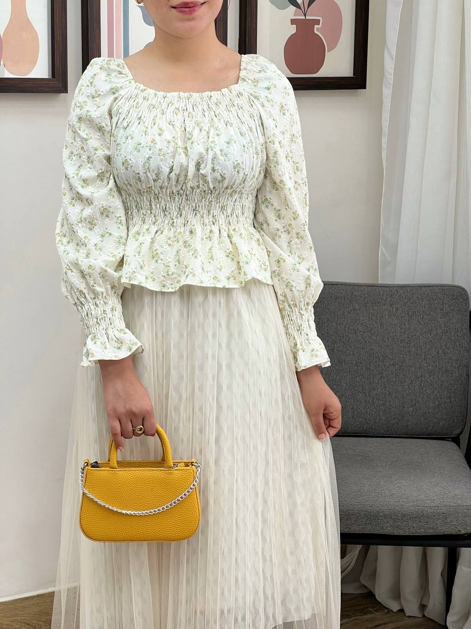 شومیز آستین پف گل ریز مدل 3 کد 3464