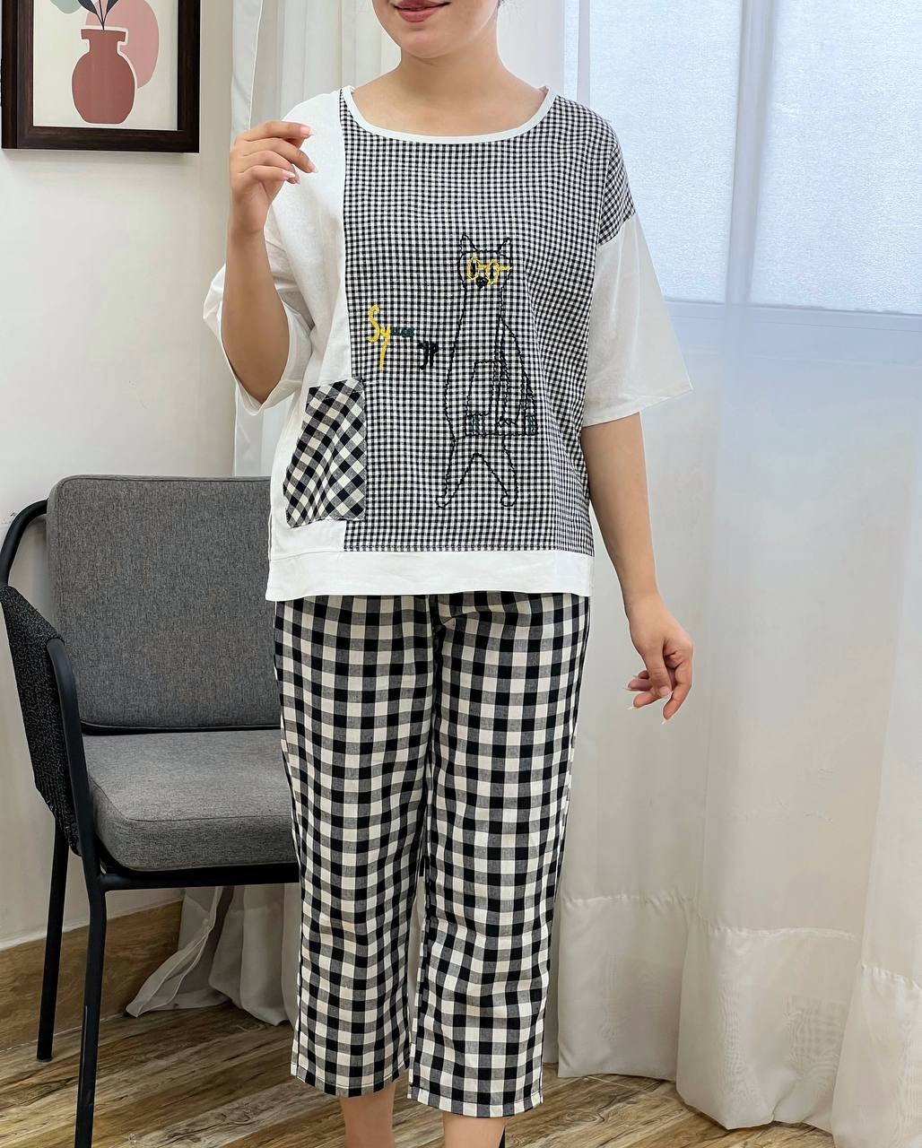 ست بلوز و شلوار چهارخونه کد 3470