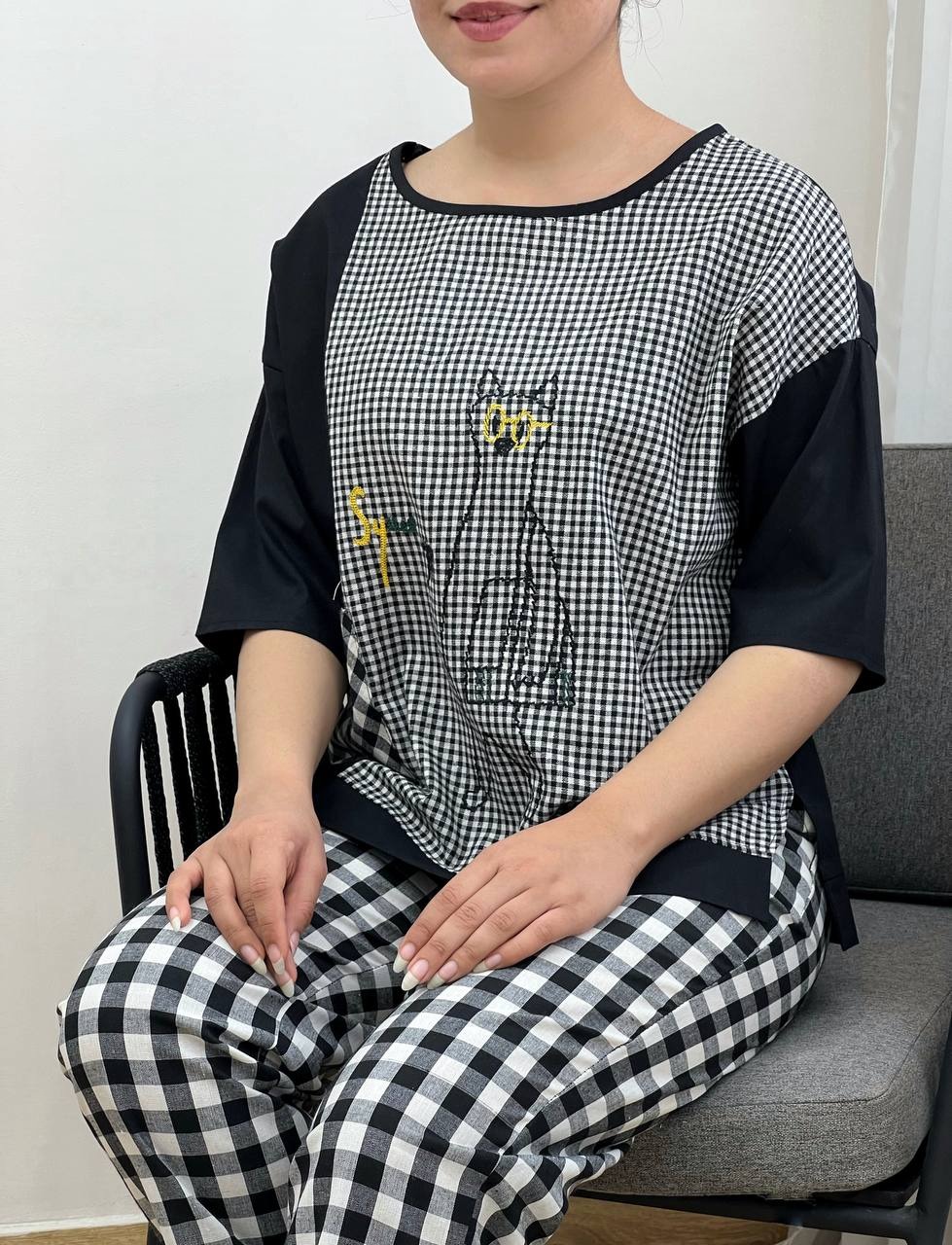 ست بلوز و شلوار چهارخونه کد 3470