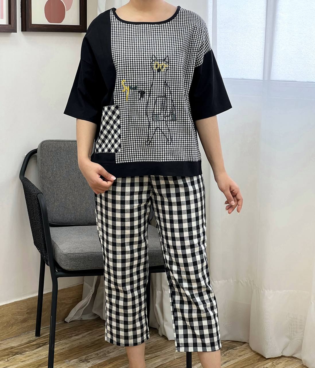 ست بلوز و شلوار چهارخونه کد 3470