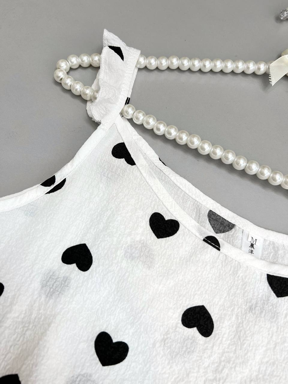 ست تاپ و شلوارک کرپ مدل قلب کد 3473