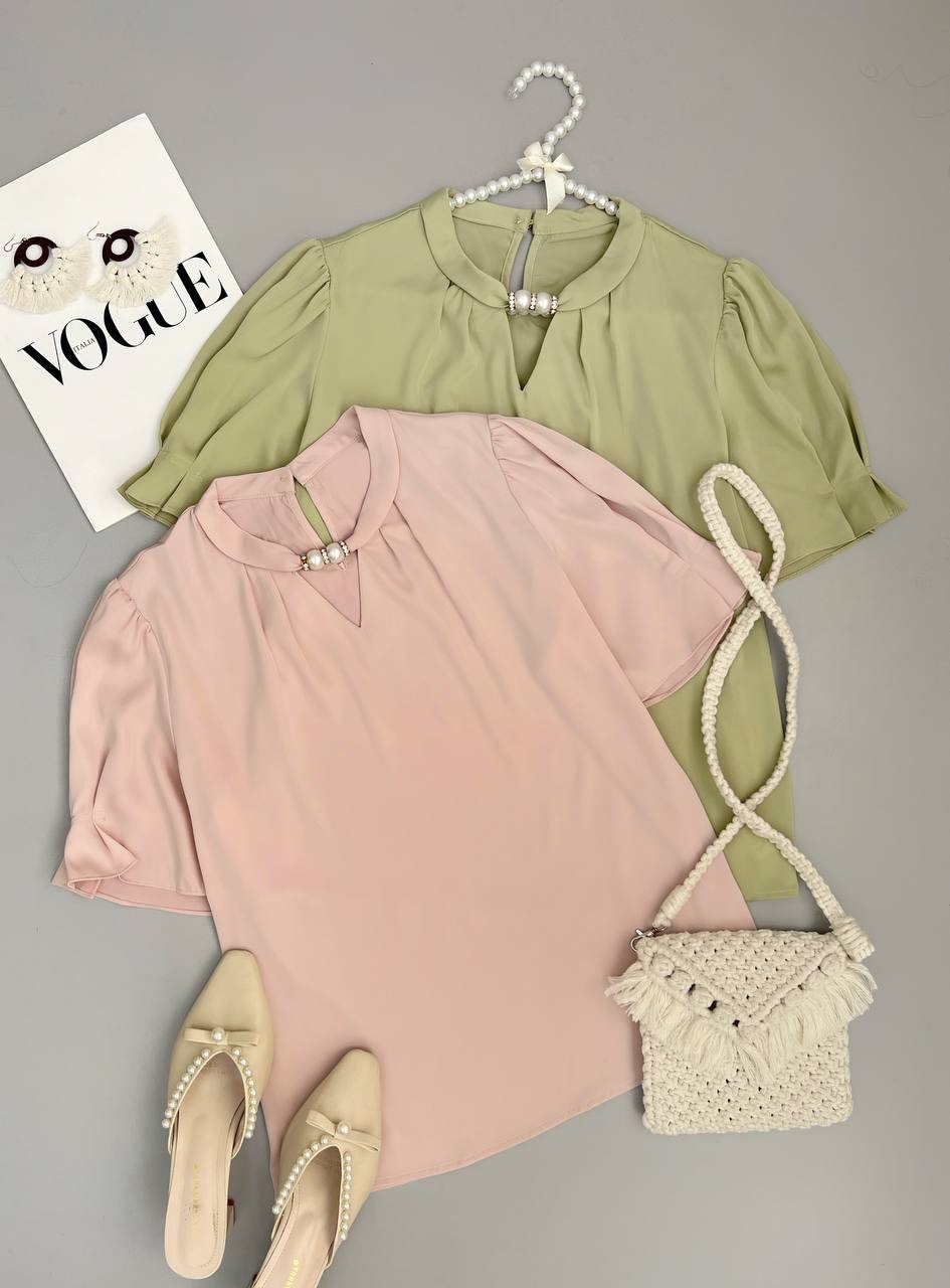 شومیز سرشانه چین ساتن کد 3476