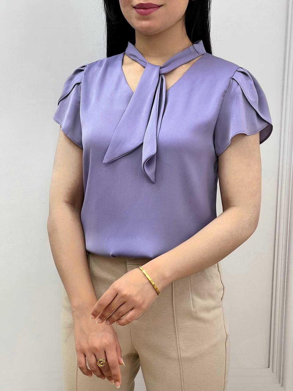 شومیز ساتن کریشه آستین لاله کد 3484