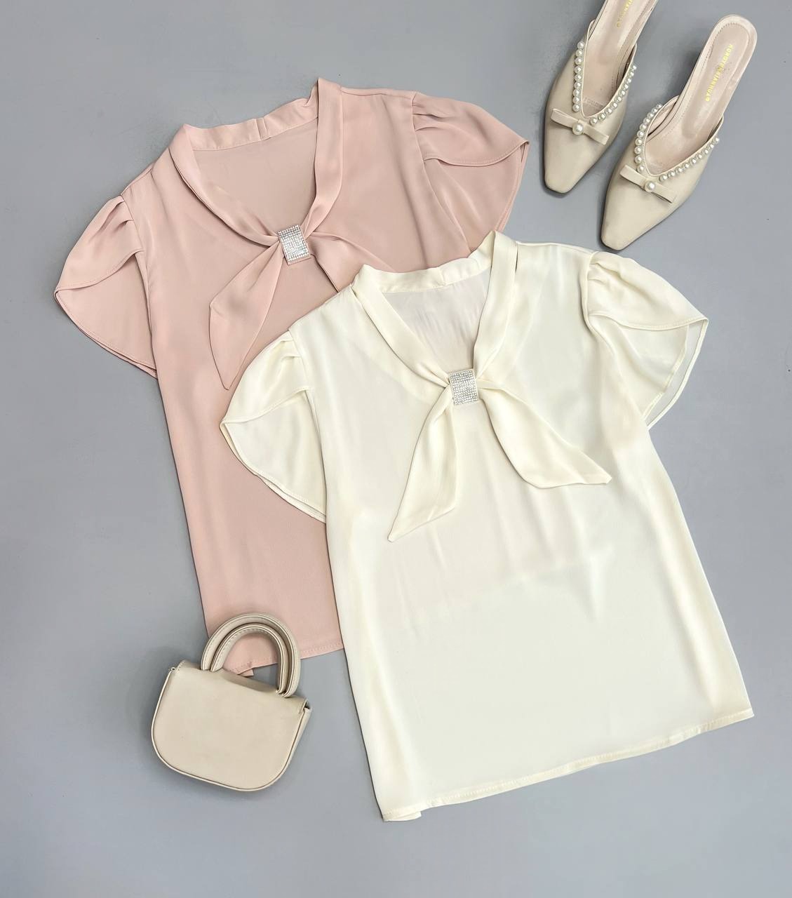 شومیز ساتن کریشه آستین لاله کد 3484