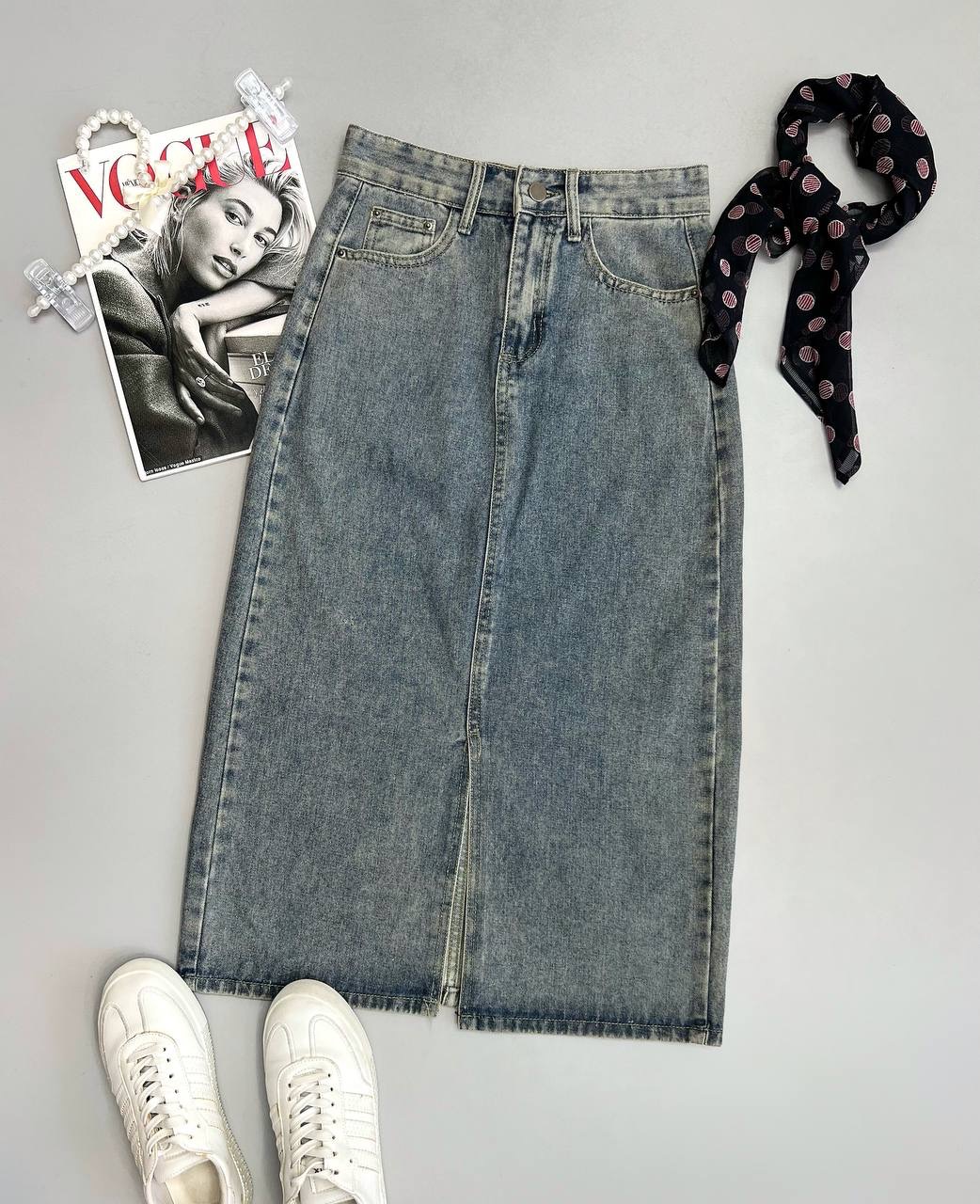 دامن جین وارداتی جلو چاک کد 3489