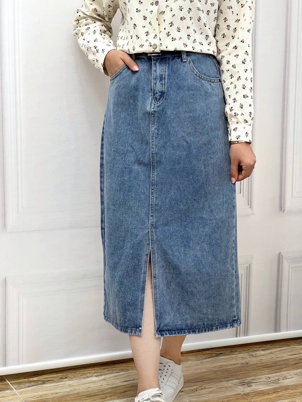 دامن جین وارداتی جلو چاک کد 3489