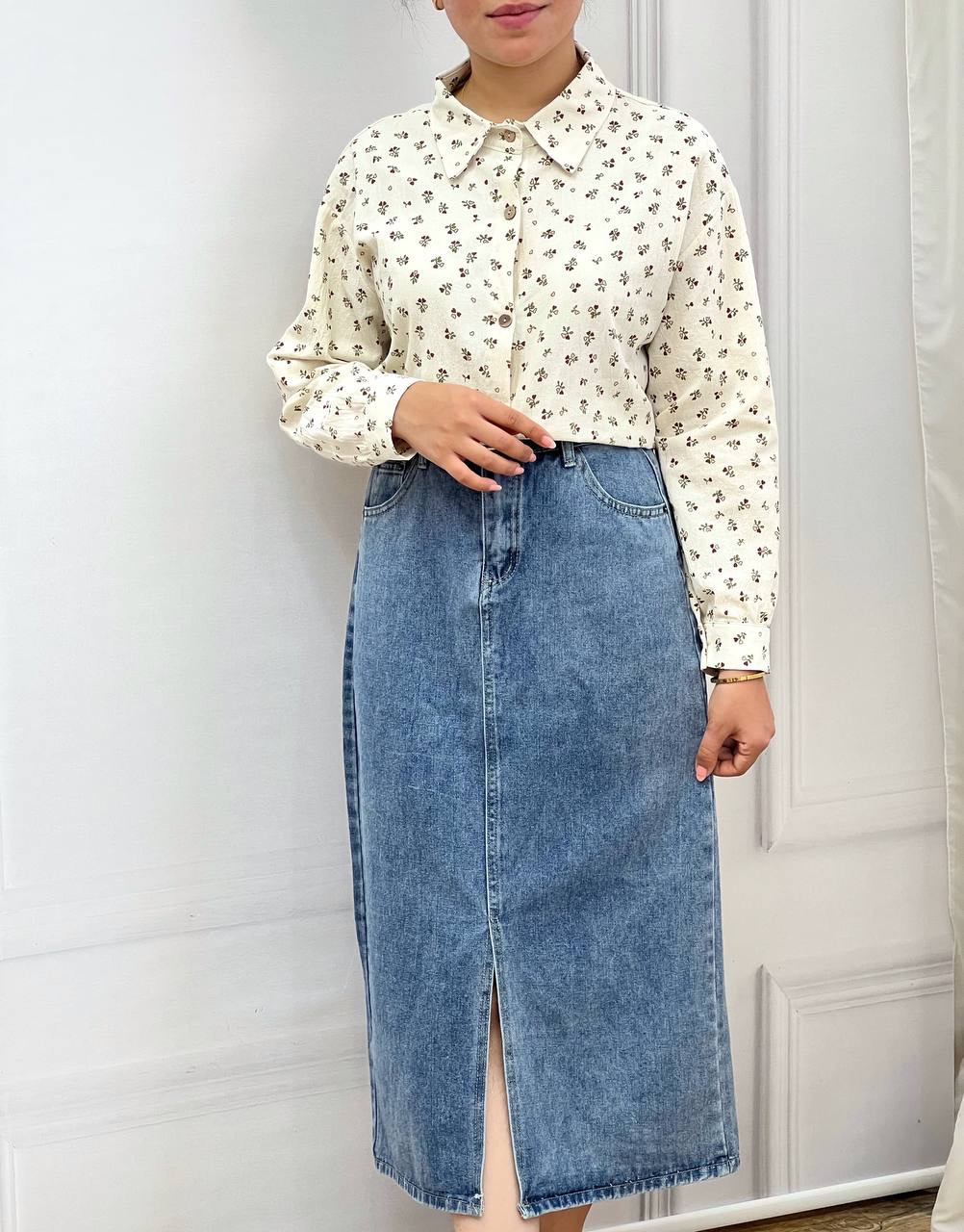 دامن جین وارداتی جلو چاک کد 3489