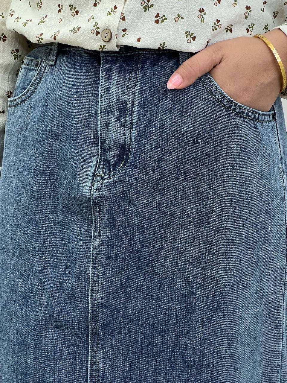 دامن جین وارداتی جلو چاک کد 3489