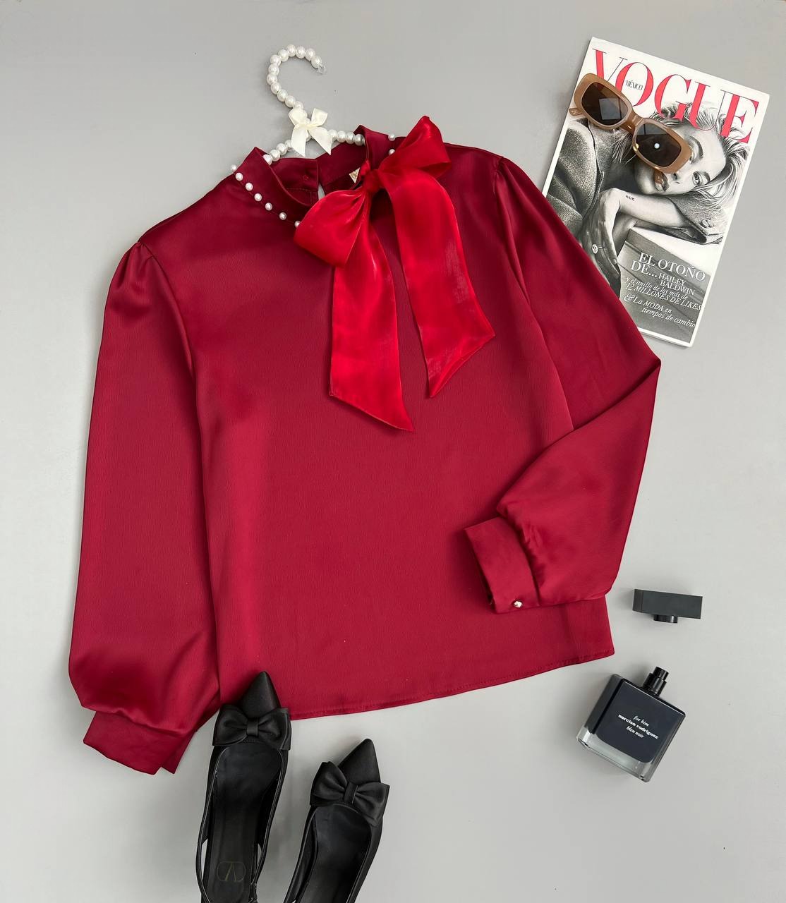 شومیز ساتن یقه مروارید کد 3494