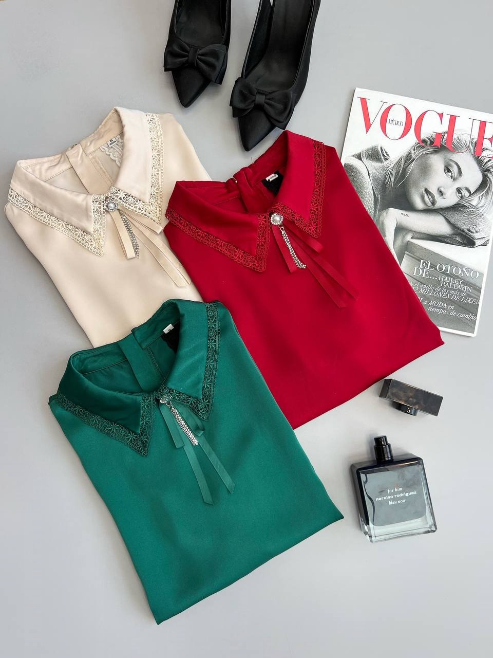 شومیز ساتن یقه مروارید کد 3495