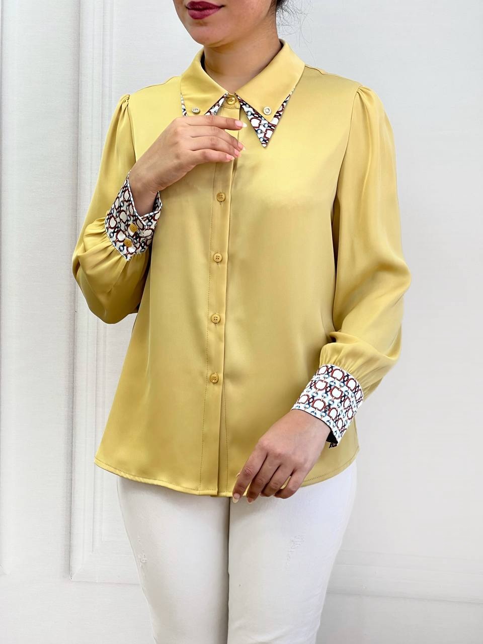 شومیز تکرنگ جلو دکمه کد 3510