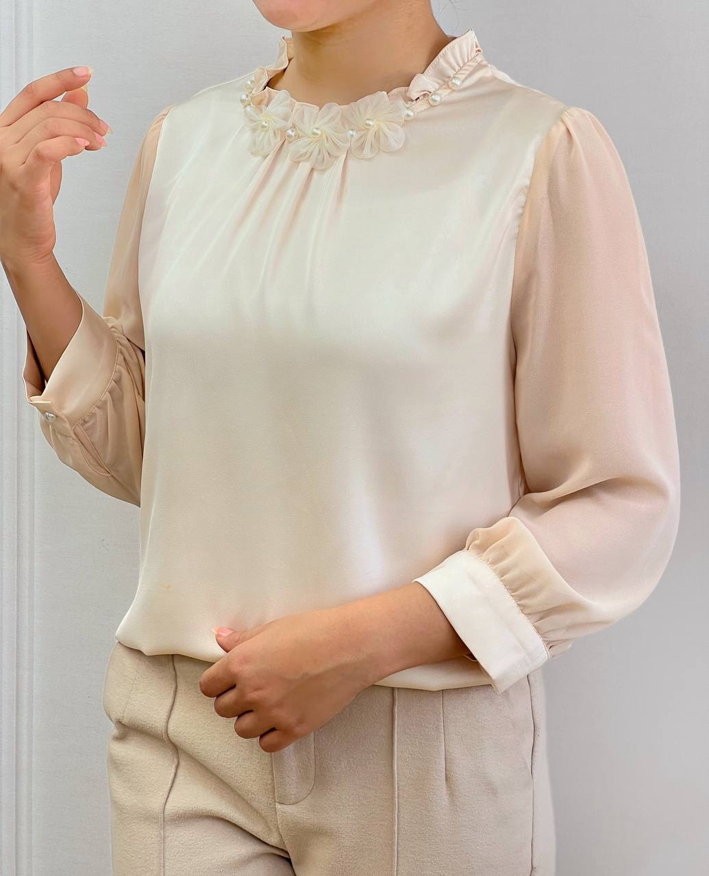 شومیز ساتن آستین حریر کد 3513