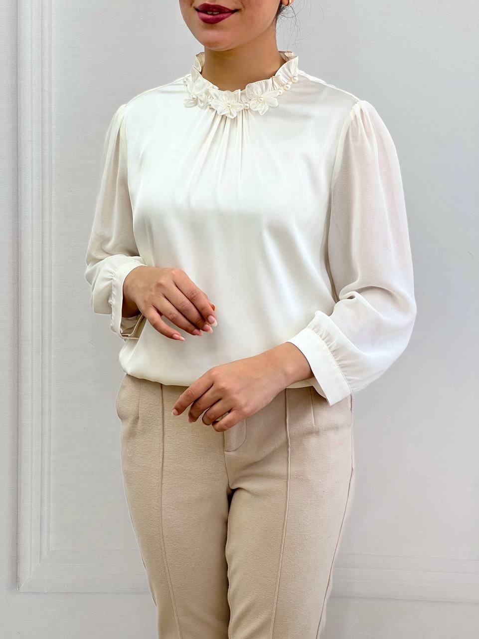 شومیز ساتن آستین حریر کد 3513