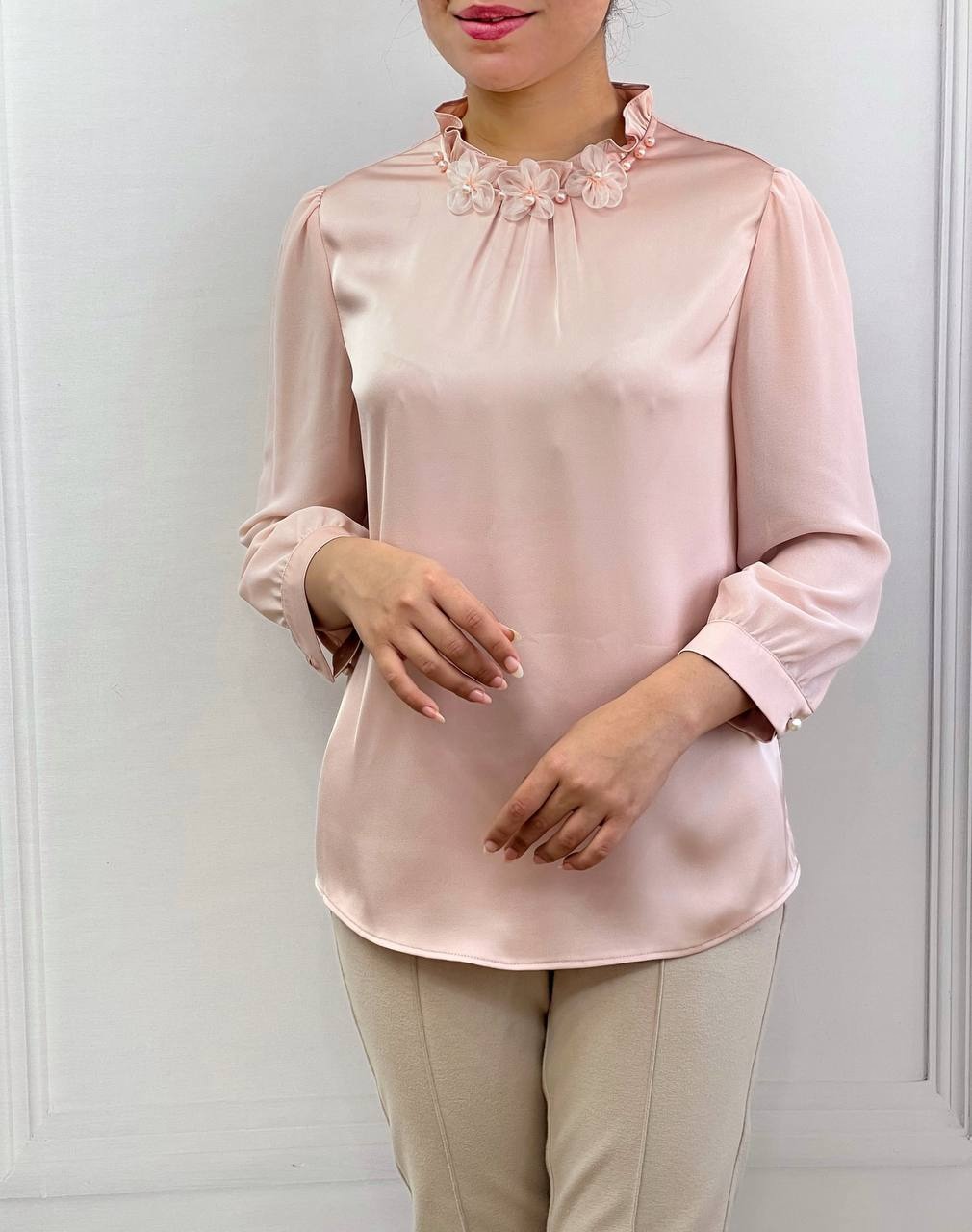 شومیز ساتن آستین حریر کد 3513