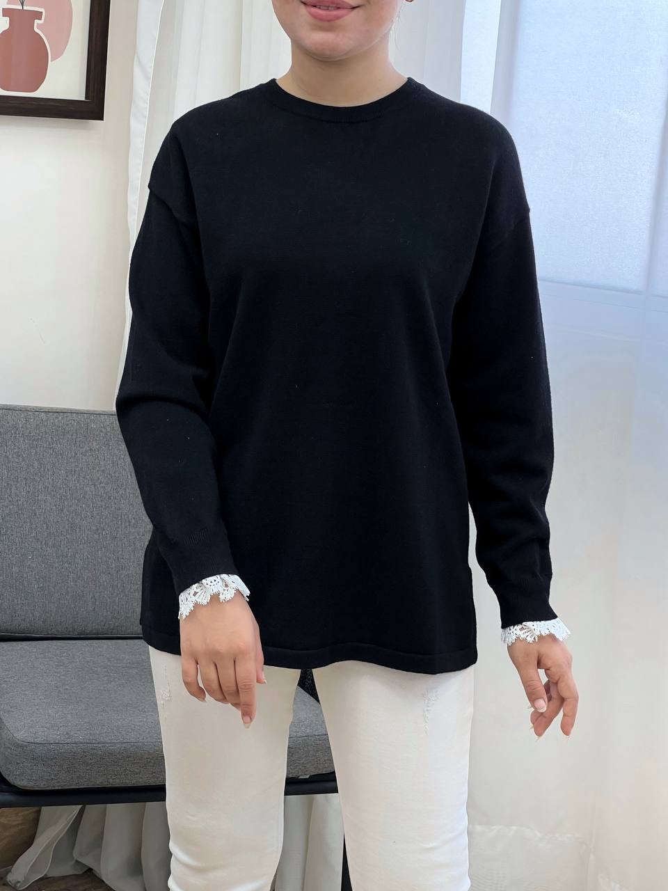 پلیور بافت سر آستین گیپور کد 3514