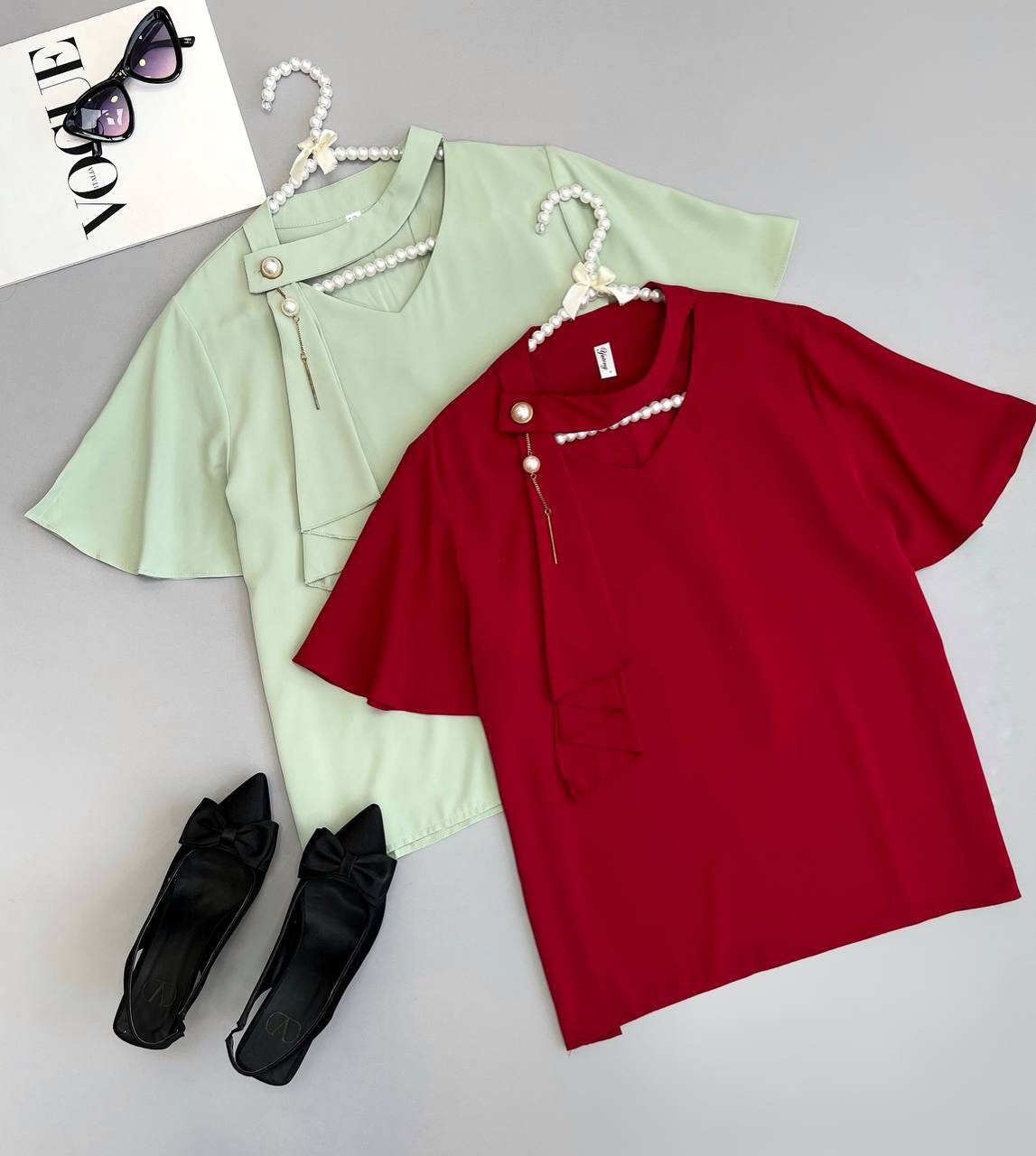 شومیز آستین کلوش کرواتی کد 3516