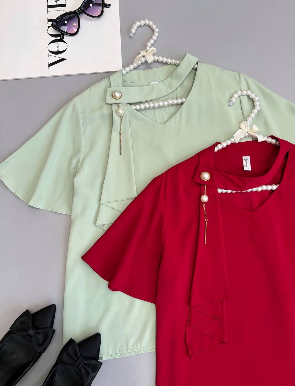 شومیز آستین کلوش کرواتی کد 3516