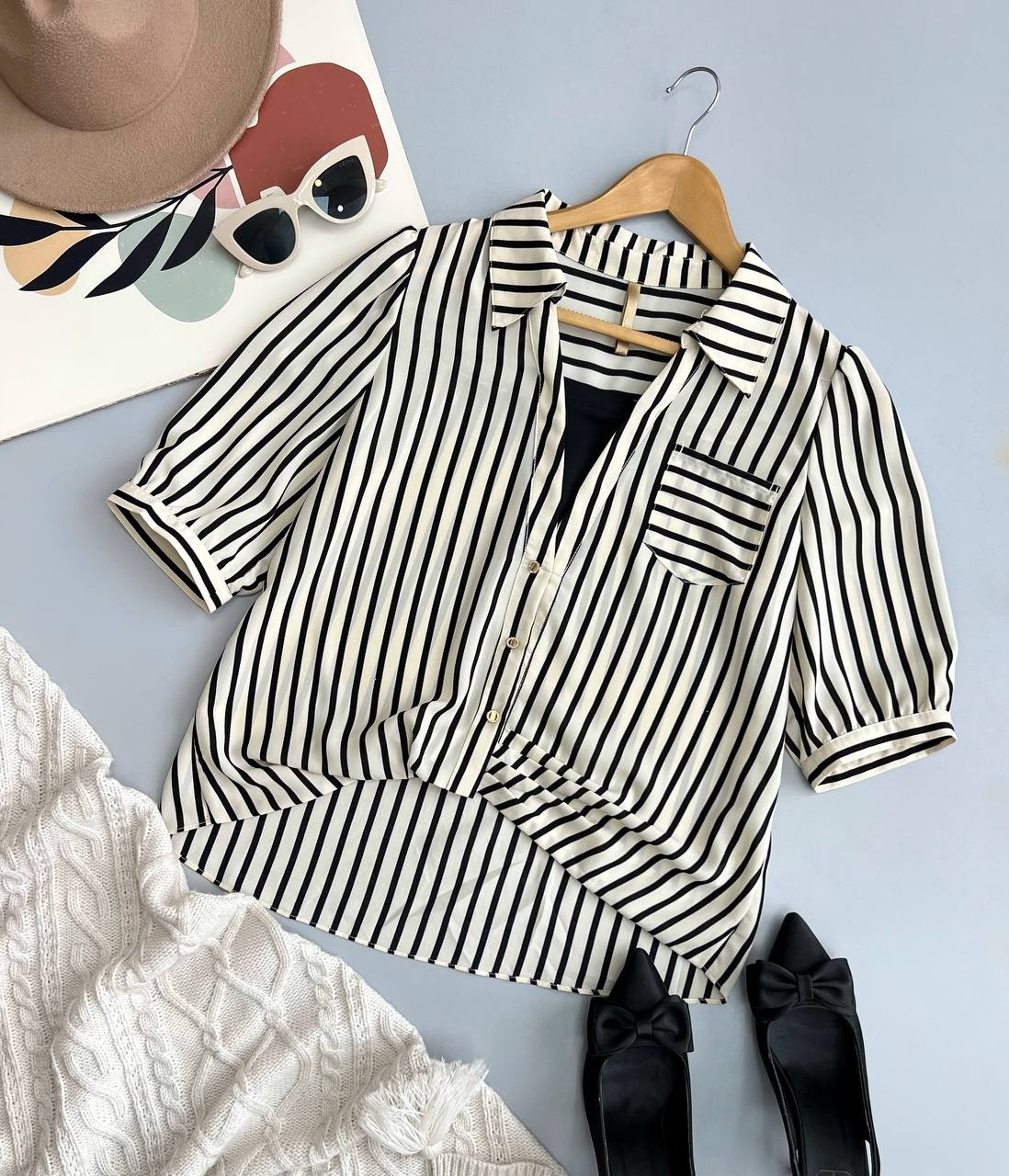 شومیز راه راه استین سه ربع کد 3517