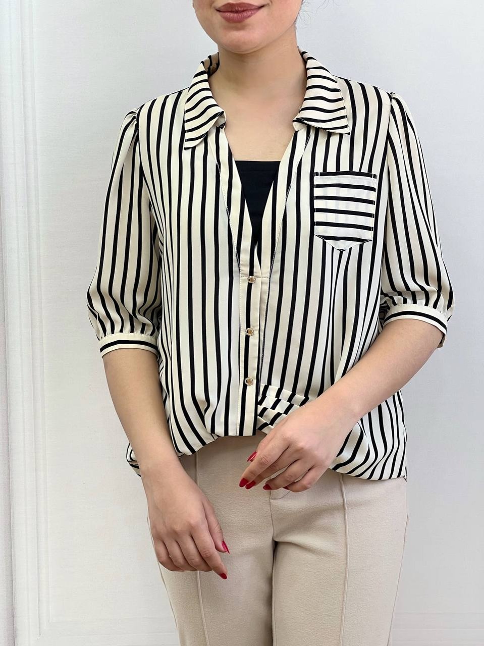 شومیز راه راه استین سه ربع کد 3517