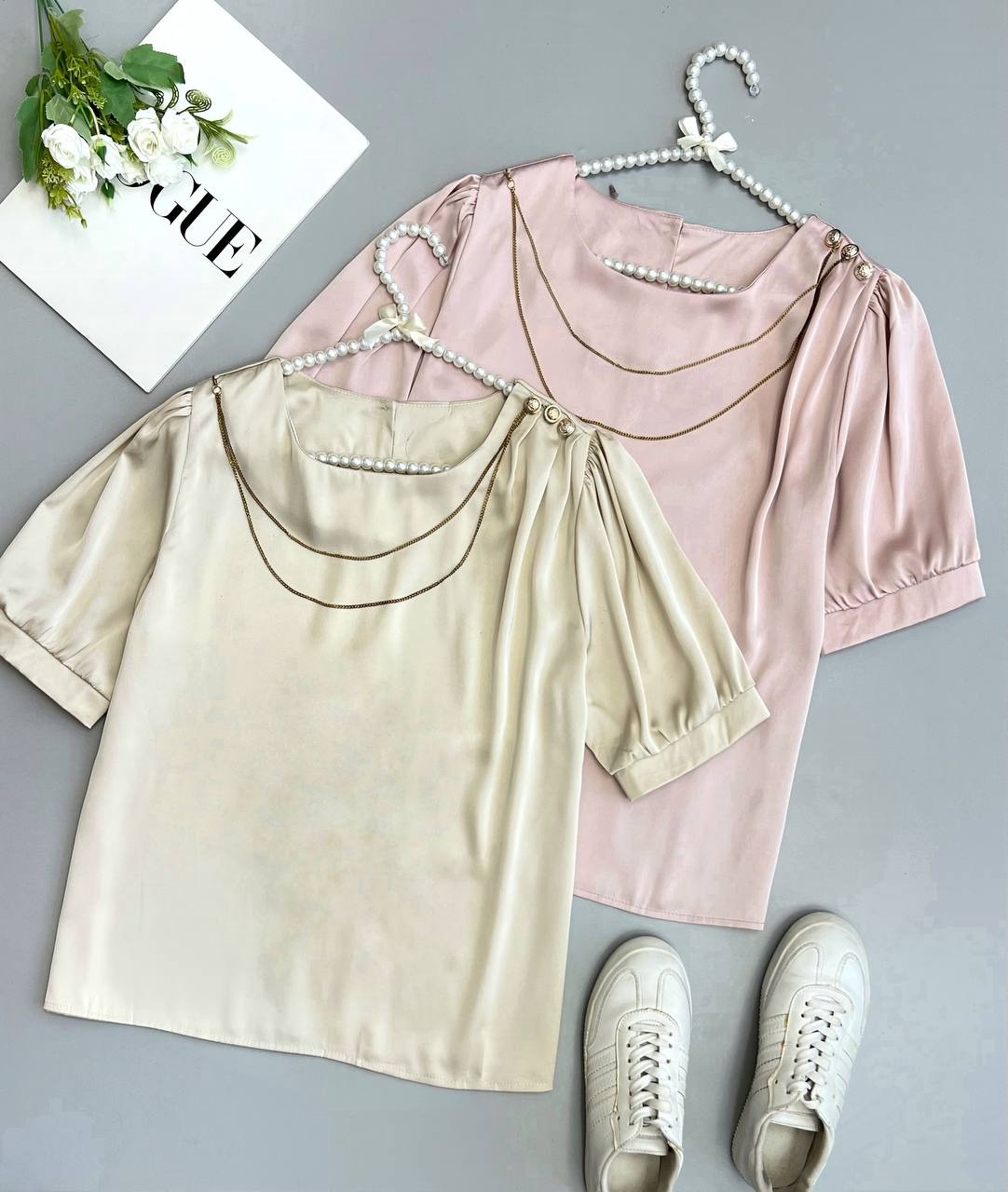 شومیز ساتن سرشانه دکمه 3519