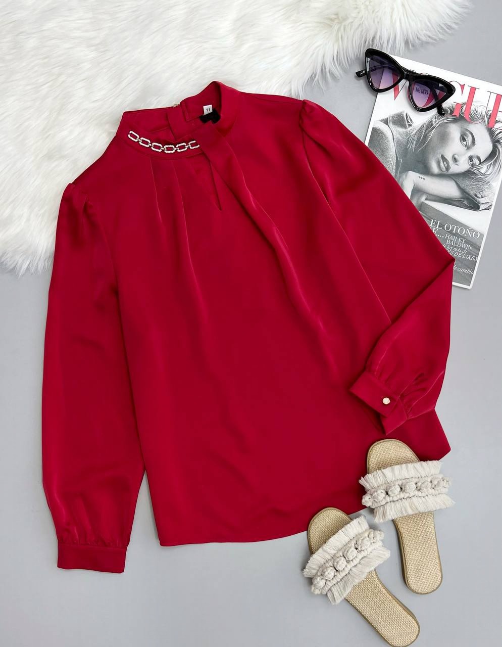 شومیز ساتن یقه نگین کد 3524