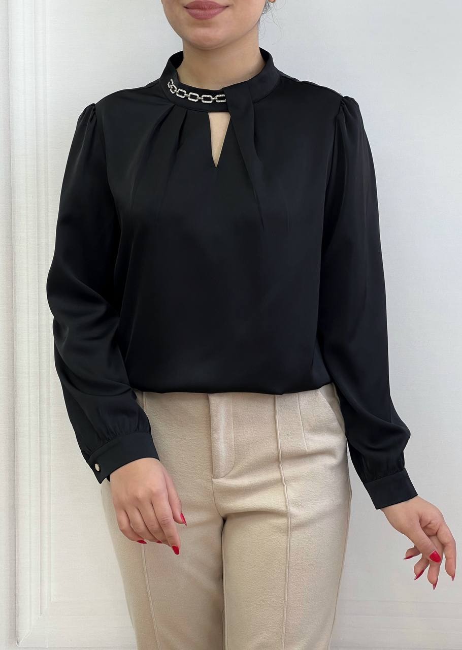 شومیز ساتن یقه نگین کد 3524